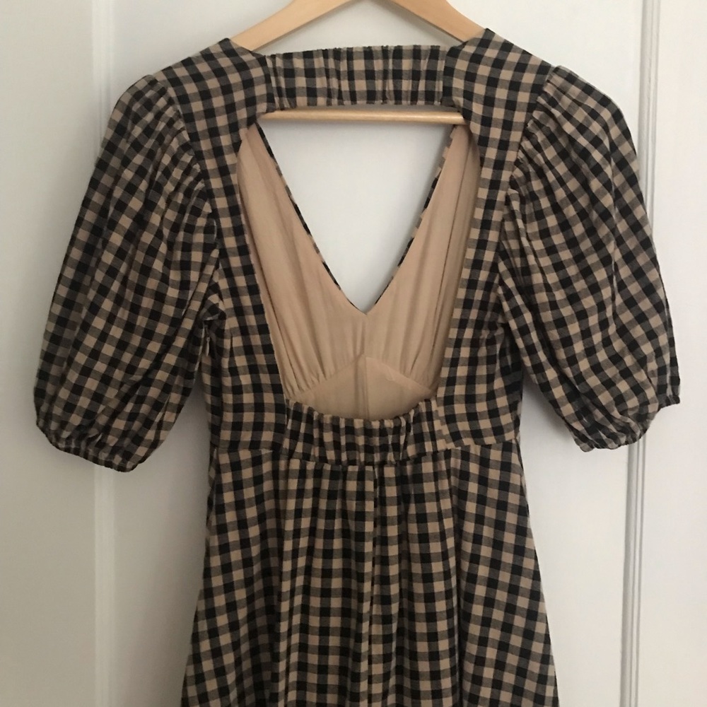 SOLD - Elm Beige Gingham Midi Dress - Picture 9 of 13